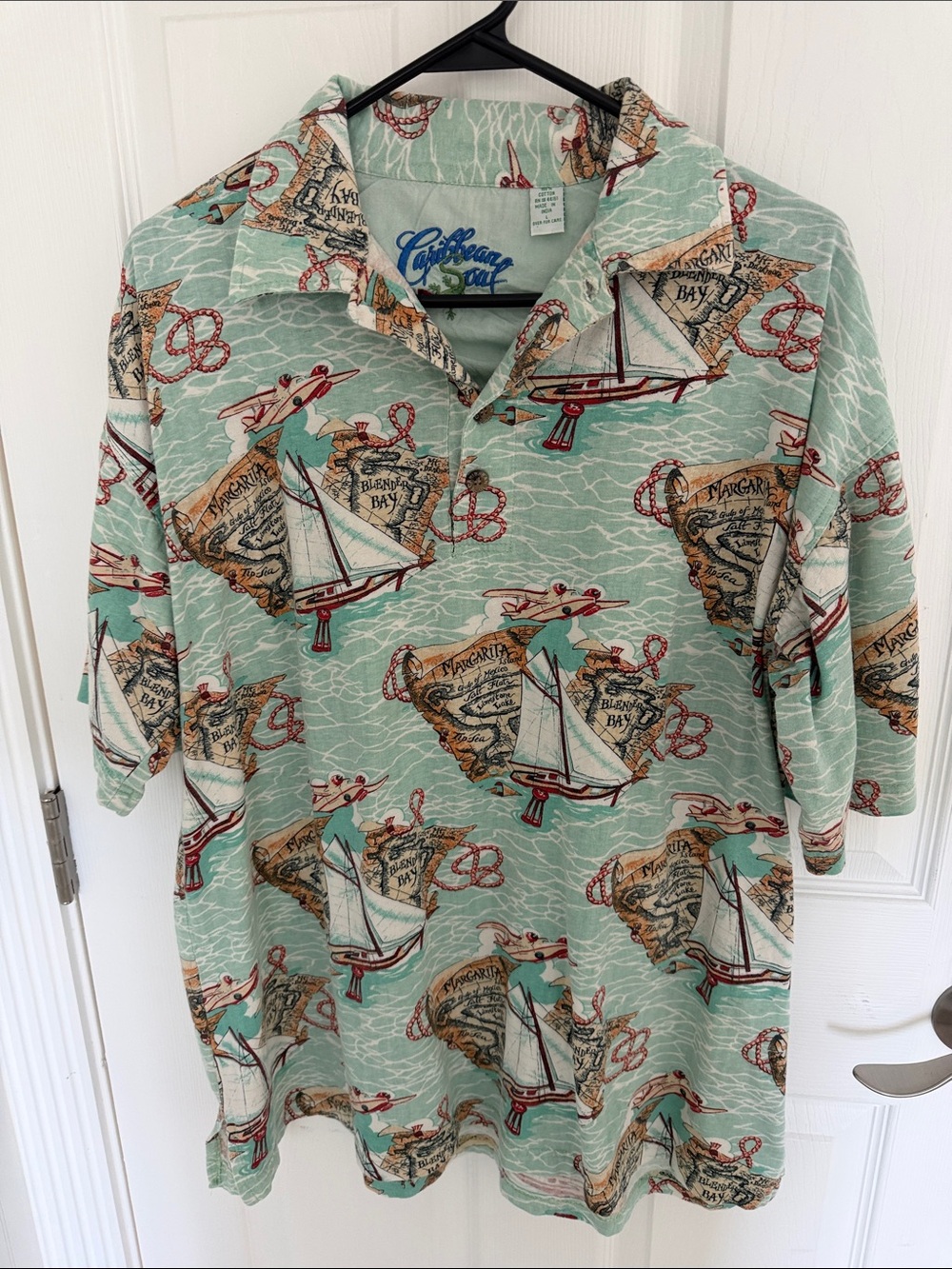 Caribbean Soul Mint Green Nautical Print Polo Shirt